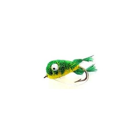 green yellow kicking frog bass bug