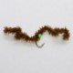 caddis brown with lime green bead chewing gum worm
