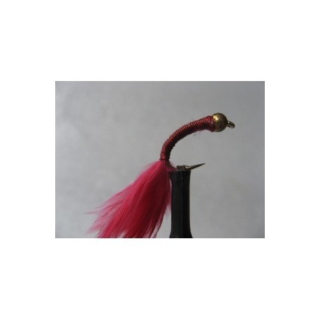 gold head red copper wire marabou bloodworm