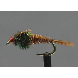 Copper Nymph Wired Bead Head Rubber Legs Green side