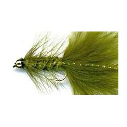 beaded olive woolly bugger button